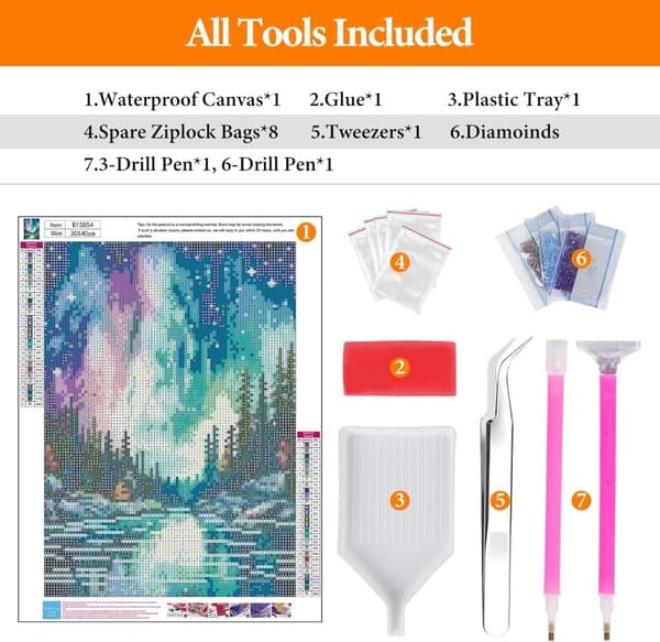 Bomclap Aurora Diamond Art Set Voksne - Stjernehimmel Lake 5D Diamantmaleri Begynder, Fantastiske Landskaber Fuld Drill DIY 30x40 cm