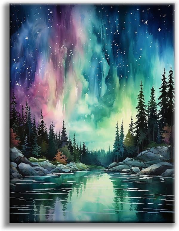 Bomclap Aurora Diamond Art Set Voksne - Stjernehimmel Lake 5D Diamantmaleri Begynder, Fantastiske Landskaber Fuld Drill DIY 30x40 cm
