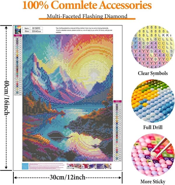 Bomclap Rainbow Sunset Diamond Art Set Aikuisille - Bergsjö Fantasia Maisema Timanttimaalaus Aloittelija, Täysi pora DIY 30x40 cm