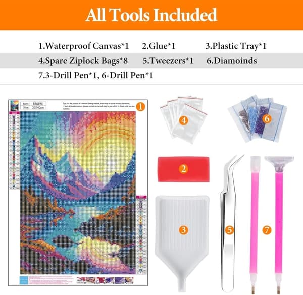 Bomclap Rainbow Sunset Diamond Art Set Aikuisille - Bergsjö Fantasia Maisema Timanttimaalaus Aloittelija, Täysi pora DIY 30x40 cm