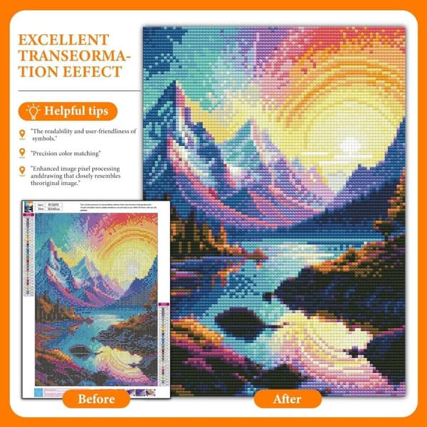 Bomclap Rainbow Sunset Diamond Art Set Aikuisille - Bergsjö Fantasia Maisema Timanttimaalaus Aloittelija, Täysi pora DIY 30x40 cm