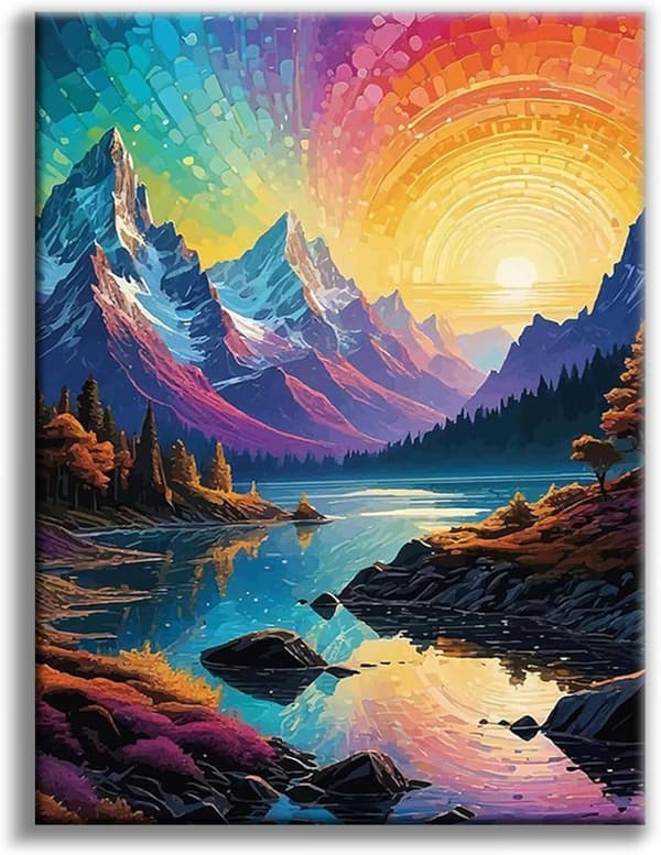 Bomclap Rainbow Sunset Diamond Art Set Aikuisille - Bergsjö Fantasia Maisema Timanttimaalaus Aloittelija, Täysi pora DIY 30x40 cm