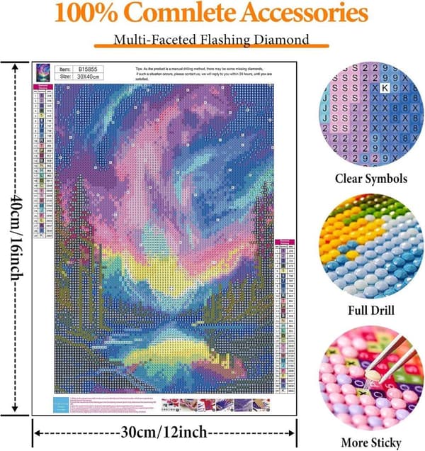 Bomclap Aurora Diamond Kunstsæt Voksne - Snow Mountain Lake 5D Diamantmaleri Begynder, Fantastisk Landskab Fuld Drill DIY 30x40 cm