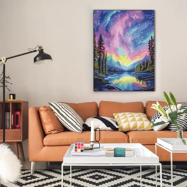 Bomclap Aurora Diamond Kunstsæt Voksne - Snow Mountain Lake 5D Diamantmaleri Begynder, Fantastisk Landskab Fuld Drill DIY 30x40 cm