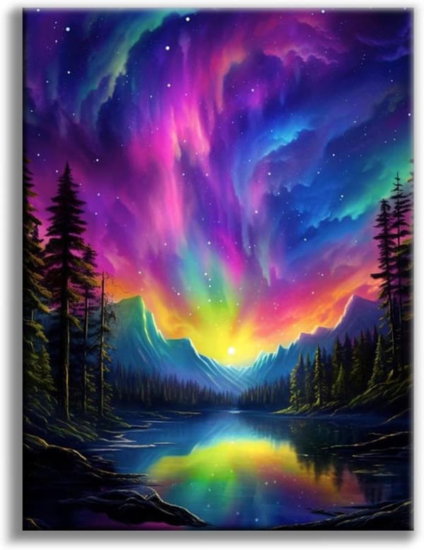 Bomclap Aurora Diamond Kunstsæt Voksne - Snow Mountain Lake 5D Diamantmaleri Begynder, Fantastisk Landskab Fuld Drill DIY 30x40 cm