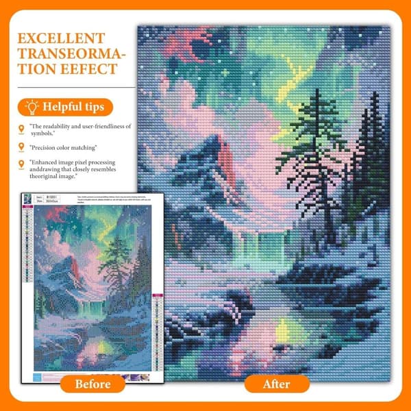 Bomclap Aurora Diamond Art Set Voksne - Snow Mountain Lake 5D Diamantmaleri Begynder, Fantastisk Landskab Fuld Drill DIY 30x40 cm Vægdekoration