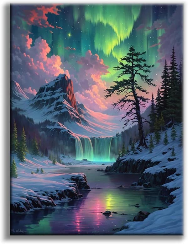 Bomclap Aurora Diamond Art Set Voksne - Snow Mountain Lake 5D Diamantmaleri Begynder, Fantastisk Landskab Fuld Drill DIY 30x40 cm Vægdekoration