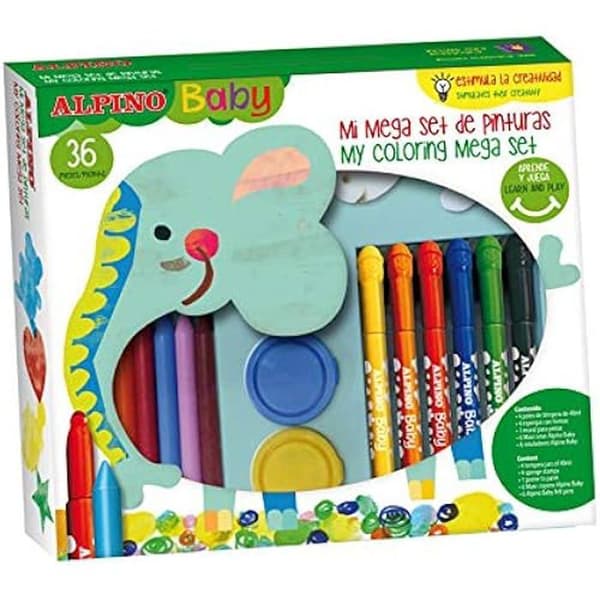 Målarset - Mi Megaset - Alpin Baby DM002020 - Färger i matchande nyanser - Inkluderar: tuschpennor, kritor, svampar