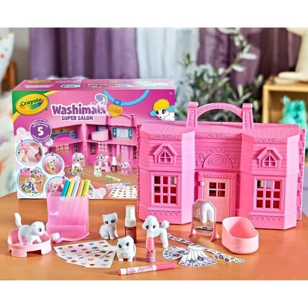 Washimals Super Salon Box - CRAYOLA - 5 miniatyrdjur - Vattentvättbara tillbehör