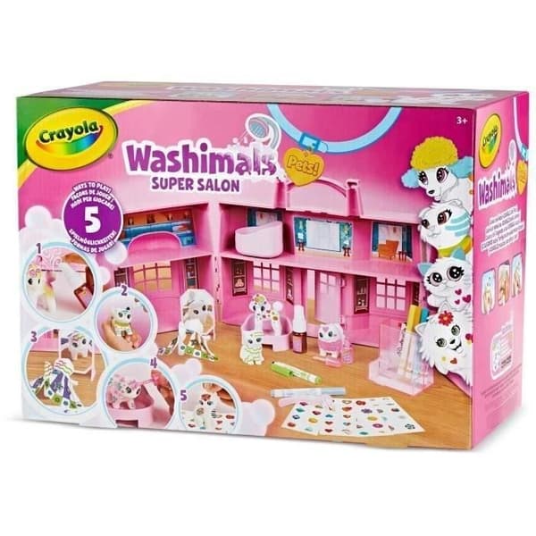 Washimals Super Salon Box - CRAYOLA - 5 miniatyrdjur - Vattentvättbara tillbehör