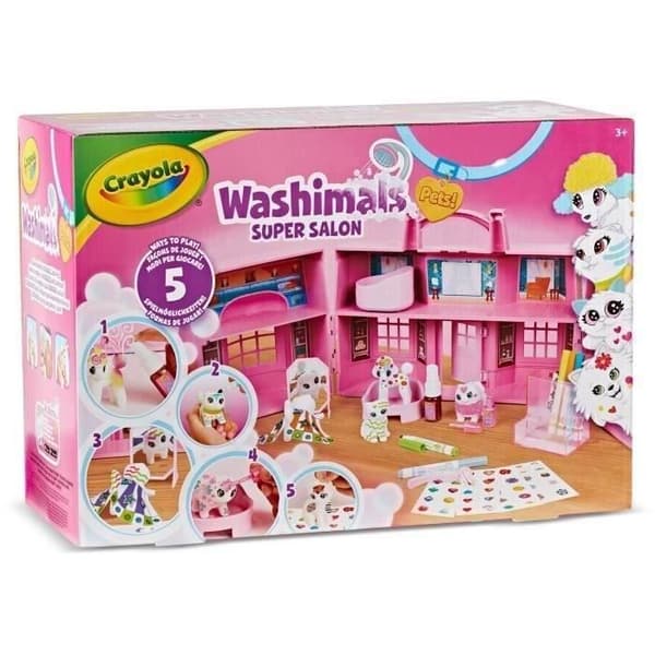 Washimals Super Salon Box - CRAYOLA - 5 miniatyrdjur - Vattentvättbara tillbehör