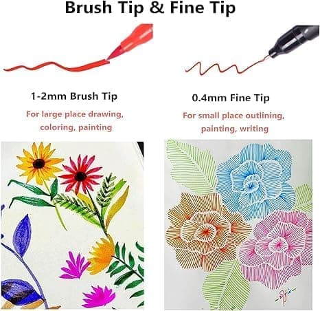 OBOSOE 120-Pack Färgpennor Set med Dubbelsidig Tips– Fineliner och Borstspets,Förvaring och Fodral Inkluderat