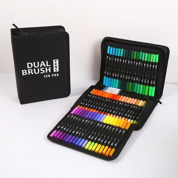 OBOSOE 120-Pack Färgpennor Set med Dubbelsidig Tips– Fineliner och Borstspets,Förvaring och Fodral Inkluderat