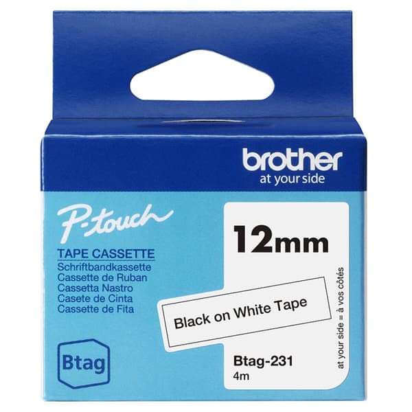 Selvklæbende bånd Brother BTAG-231 Sort/Hvid