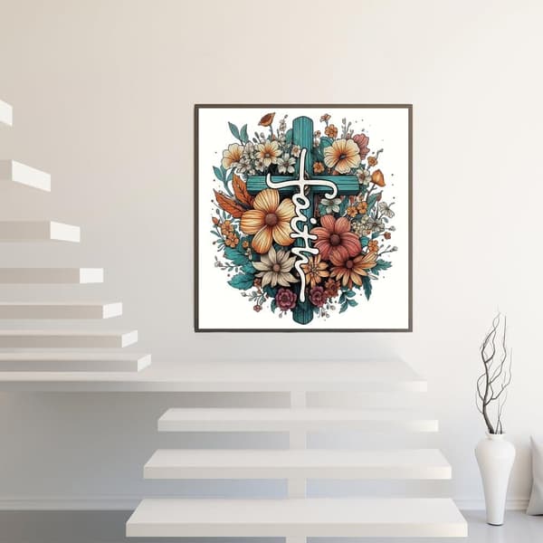 Bomclap Faith -timanttimaalaus – kukkiva risti taiteellisilla kukilla DIY 5D timanttimaalaus, 35x35cm