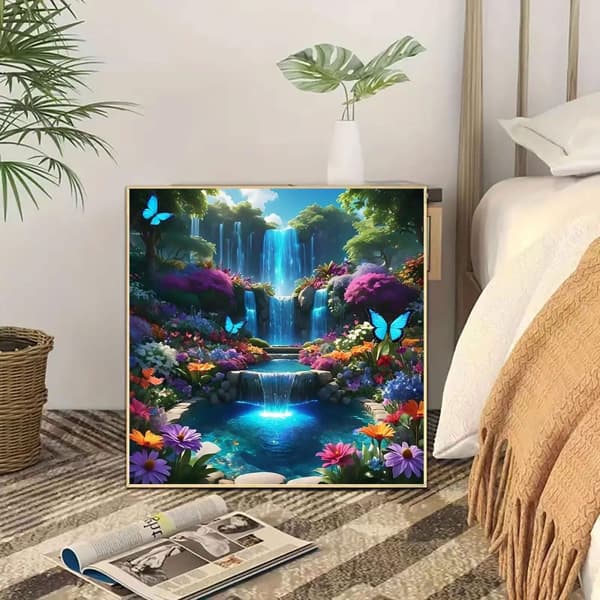 Bomclap Diamond Painting – unenomainen puutarha-aihe vesiputouksella ja perhosilla DIY 5D-timanttimaalaus, 35x35cm