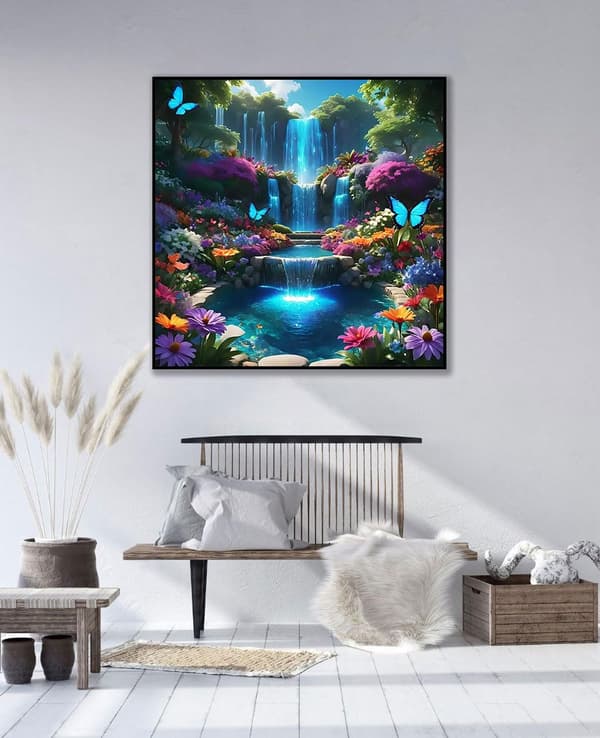 Bomclap Diamond Painting – unenomainen puutarha-aihe vesiputouksella ja perhosilla DIY 5D-timanttimaalaus, 35x35cm