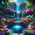 Pikkukuva 1 / 5: Bomclap Diamond Painting – unenomainen puutarha-aihe vesiputouksella ja perhosilla DIY 5D-timanttimaalaus, 35x35cm
