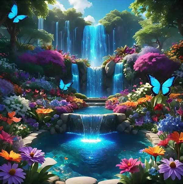 Bomclap Diamond Painting – unenomainen puutarha-aihe vesiputouksella ja perhosilla DIY 5D-timanttimaalaus, 35x35cm