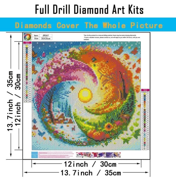 Bomclap Diamond Painting – Årstidernes Spiral med Hus & Natur Motiv DIY 5D Diamantmaleri, 35x35cm
