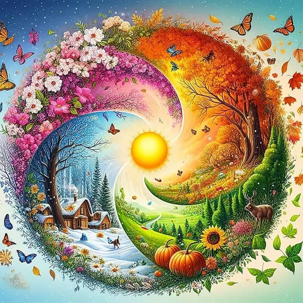 Bomclap Diamond Painting – Årstidernes Spiral med Hus & Natur Motiv DIY 5D Diamantmaleri, 35x35cm