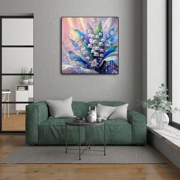 Bomclap Diamond Painting – Krystal Blomster Convallaria Majalis i drømmende miljø DIY 5D Diamantmaleri, 35x35cm