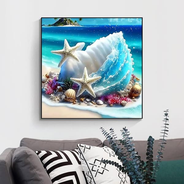 Bomclap Diamond Painting – Meren kauneus simpukoilla ja tähtikauralla DIY 5D timanttimaalaus, 35x35cm