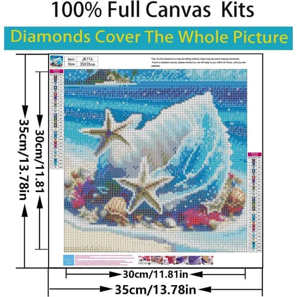 Bomclap Diamond Painting – Meren kauneus simpukoilla ja tähtikauralla DIY 5D timanttimaalaus, 35x35cm