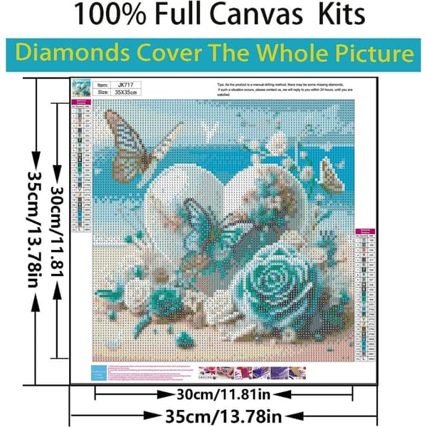 Bomclap Diamond Painting – Kyst Hjerte med sommerfugle og blomster DIY 5D Diamantmaleri, 35x35cm