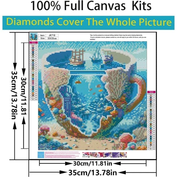 Bomclap Diamond Painting – Fantastisk havkop med korallandsby og skib DIY 5D diamantmaleri, 35x35cm