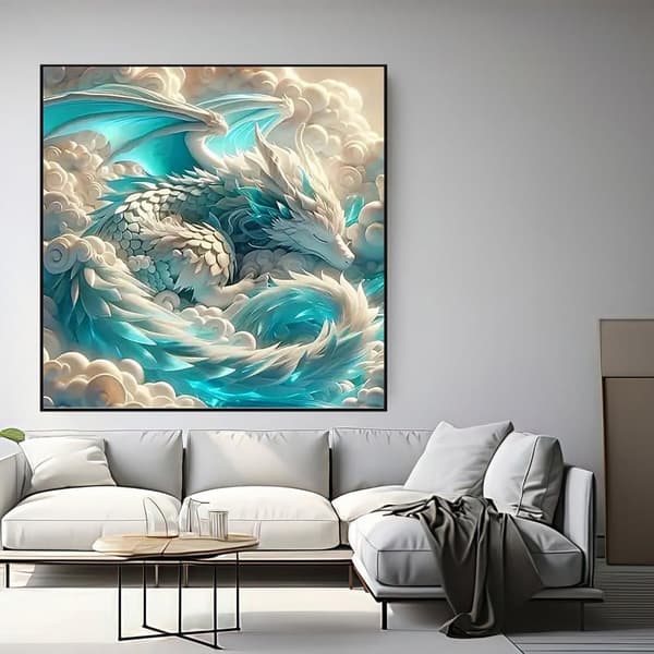 Bomclap Diamond Painting – Drømmende Vanddrage i Skyer DIY 5D Diamantmaleri, 35x35cm