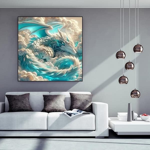 Bomclap Diamond Painting – Drømmende Vanddrage i Skyer DIY 5D Diamantmaleri, 35x35cm