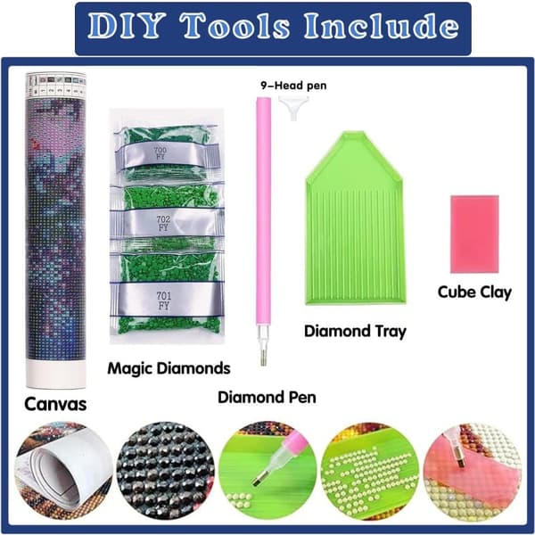 Bomclap 5D Diamond Art Kit Aikuiset – DIY värikäs kuutamo-timanttimaalaus! Täysi porakristallitaidesarja, kodin seinäkoristelu ja lahja