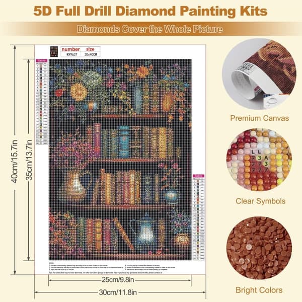 Bomclap Bog Diamantmaleri Kits til Voksne, Blomster Sprogbog 5D Diamantkunst for Voksne, DIY Magiske Bøger Gemtegnings Kristallsten Kunst 30x40cm