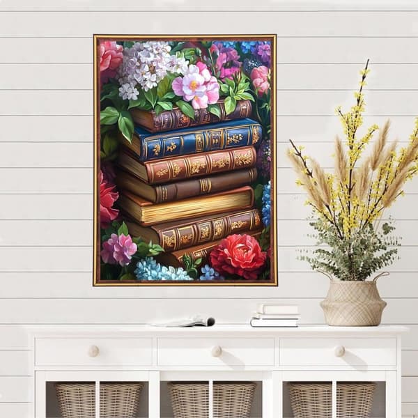 Bomclap Bog Diamantmaleri Kits til Voksne, Blomster Sprogbog 5D Diamantkunst for Voksne, DIY Magiske Bøger Gemtegnings Kristallsten Kunst 30x40cm