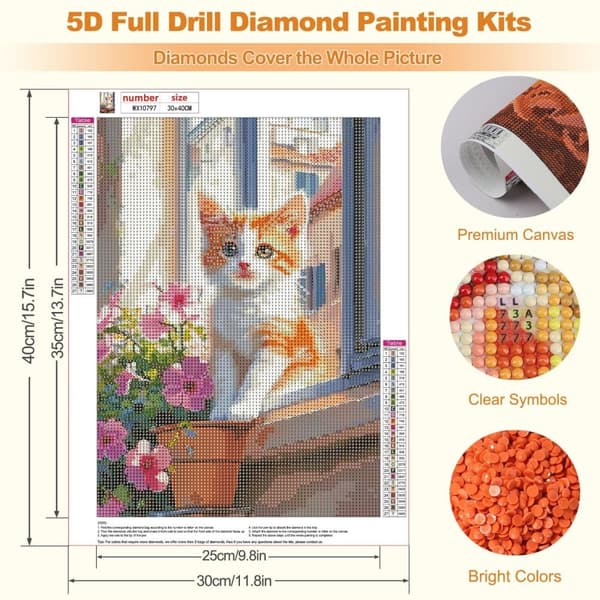Bomclap Kat Diamantmaleri Kits til Voksne, Blomster Sprogbog 5D Diamantkunst for Voksne, DIY Magiske Bøger Gemtegnings Kristallsten Kunst 30x40cm