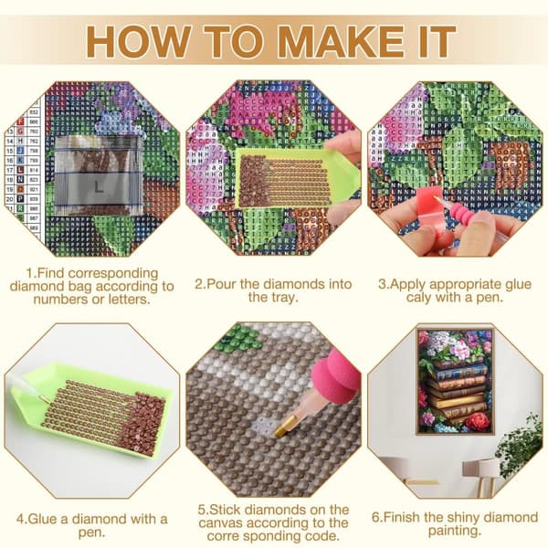 Bomclap Kat Diamantmaleri Kits til Voksne, Blomster Sprogbog 5D Diamantkunst for Voksne, DIY Magiske Bøger Gemtegnings Kristallsten Kunst 30x40cm