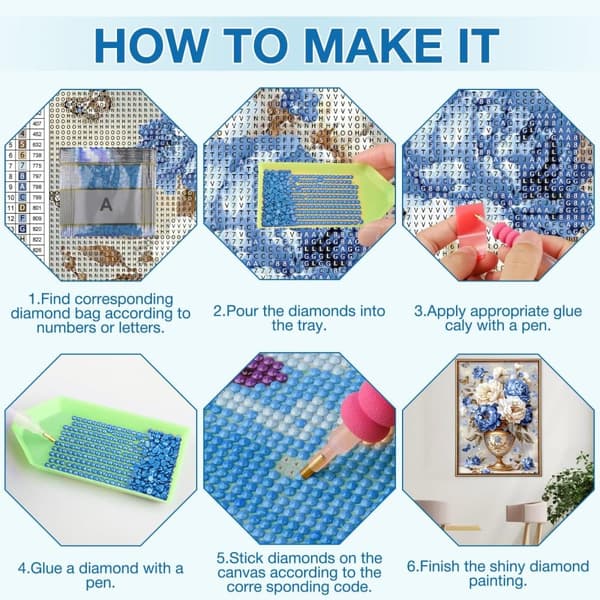 Bomclap Blomster Diamantmaleri Kits til Voksne, 5D Pæonie Diamantkunst Kits for Begyndere, DIY Blomsterkrukke Diamantdots Maleri Gemtegnings Kristall