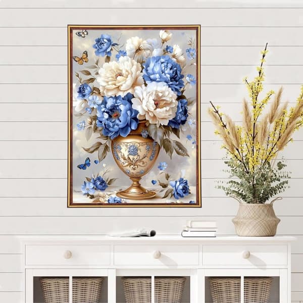 Bomclap Blomster Diamantmaleri Kits til Voksne, 5D Pæonie Diamantkunst Kits for Begyndere, DIY Blomsterkrukke Diamantdots Maleri Gemtegnings Kristall