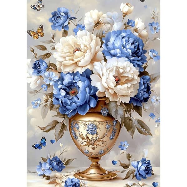 Bomclap Blomster Diamantmaleri Kits til Voksne, 5D Pæonie Diamantkunst Kits for Begyndere, DIY Blomsterkrukke Diamantdots Maleri Gemtegnings Kristall