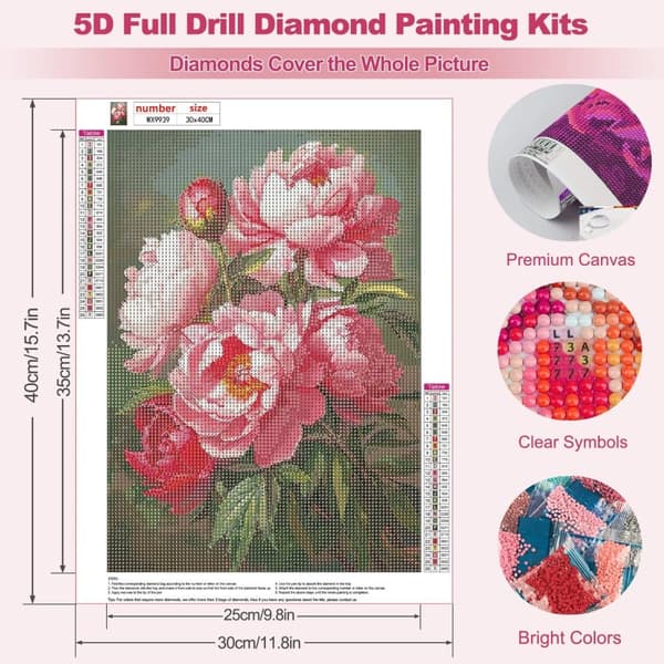 Bomclap Kukat Ristinärsijärjestelmä Aikuille, 5D Pioni Diamantti-Art Aikuisten Aloittelijoille, Kukat DIY Täydellinen Diamantti-Art Maalaus Kotiin Läh