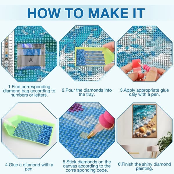 Bomclap Beach Diamond Painting Kits til voksne, DIY Shell / Star Fish Diamond Dots til ænder, fuld diamant kunst boligindretning gave 30x40cm