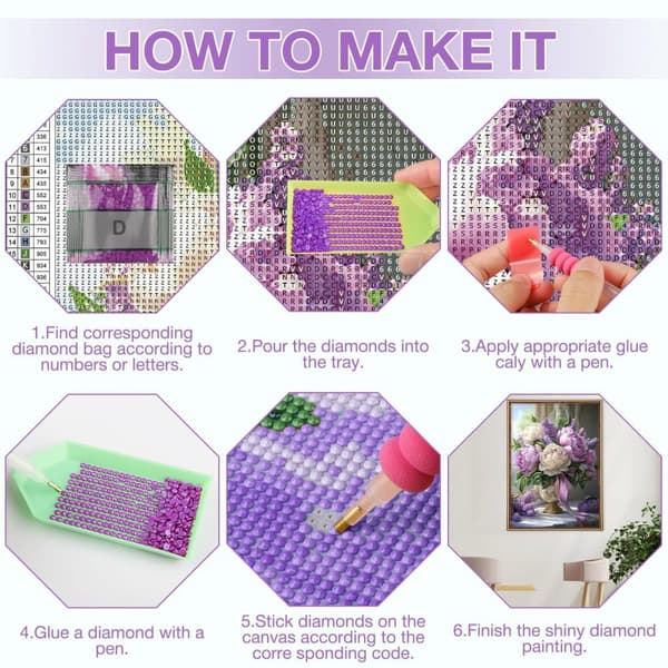Bomclap diamantmalerisæt til voksne, 5D blomsterpæon diamantkunst til hugtænder, DIY blomstervase fuld diamantkunst boligindretningsgave 30x40cm