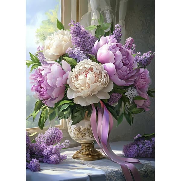 Bomclap diamantmalerisæt til voksne, 5D blomsterpæon diamantkunst til hugtænder, DIY blomstervase fuld diamantkunst boligindretningsgave 30x40cm