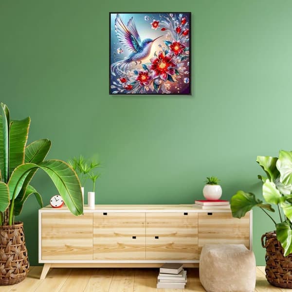 OBOSOE 5D Diamantmaleri - Farverig Kolibri & Blomst Dekoration DIY Diamantmaleri 35x35 cm