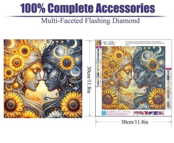 BOSOE 5D Diamantmaleri – Sol & Måne Gudinder med Solsikker DIY Diamantmaleri 30x30 cm