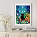 Miniatyrbillede 3 af 7: OBOSOE 5D Diamantmaleri – Sort Kat i Farverig Blomstereng DIY Diamantmaleri 30x40 cm