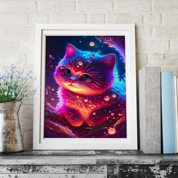 OBOSOE 5D Diamantmaleri – Neon Fantasy Kat med Bobler DIY Diamantmaleri 30x40 cm