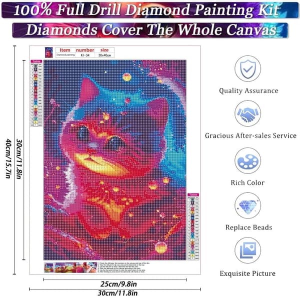 OBOSOE 5D Diamantmaleri – Neon Fantasy Kat med Bobler DIY Diamantmaleri 30x40 cm