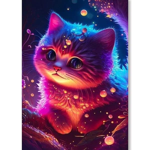OBOSOE 5D Diamantmaleri – Neon Fantasy Kat med Bobler DIY Diamantmaleri 30x40 cm